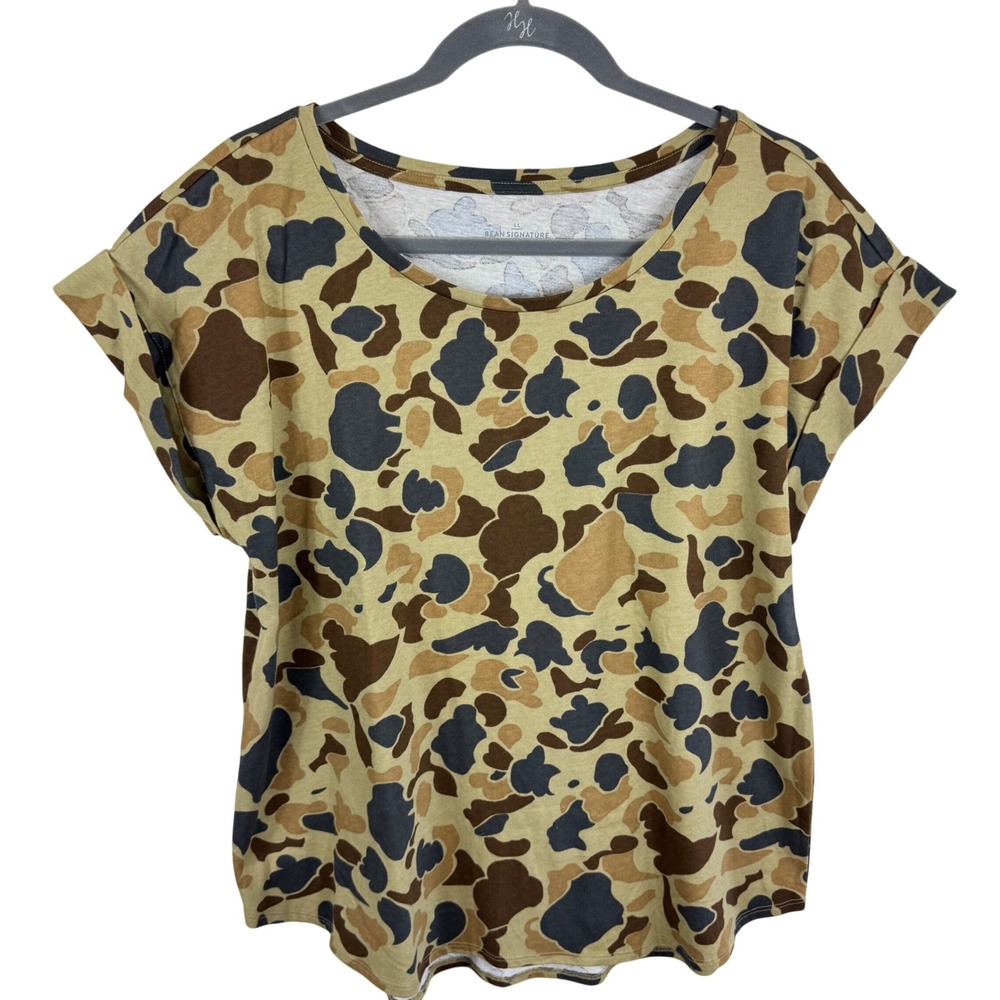 LL Bean Signature Womens Rangeley Duck Camo T-Shirt Large Short Sleeve Crew Tee
